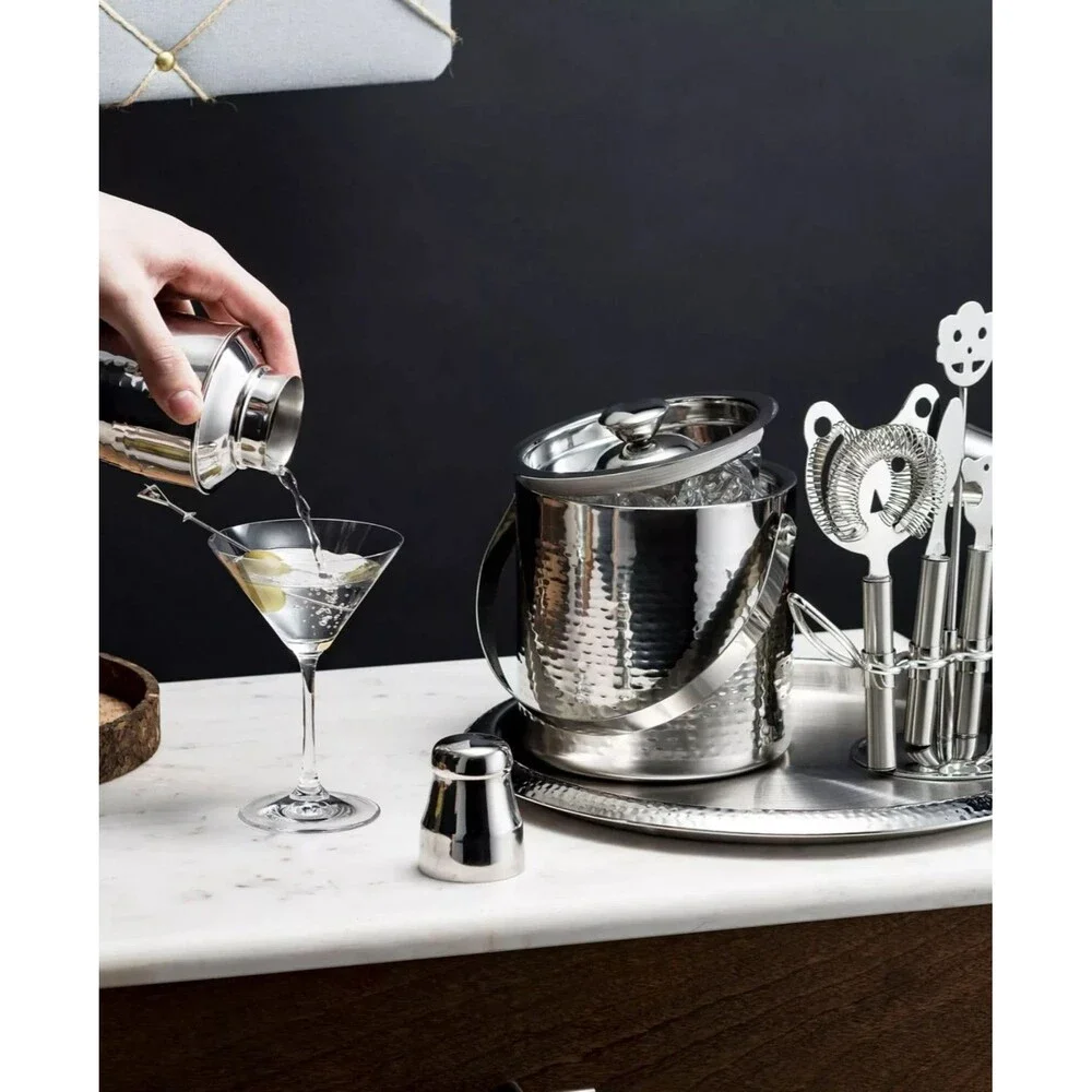 Godinger Hammered Stainless Steel 9‑Piece Barware Set – Sleek Home Bar Gift Set